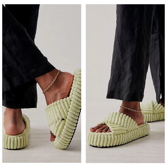 Free People Two Days In Ibiza Sandals Size 8 Lime Terry Cloth Platform Bratz - Picture 1 of 11
